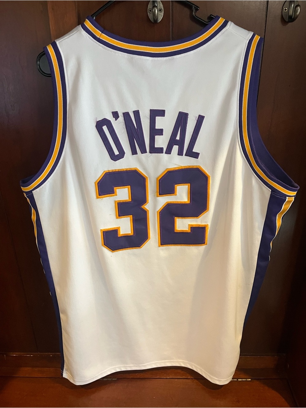 SHAQ LSU college Men's White Basketball jerseywith Purple & Gold Trim -